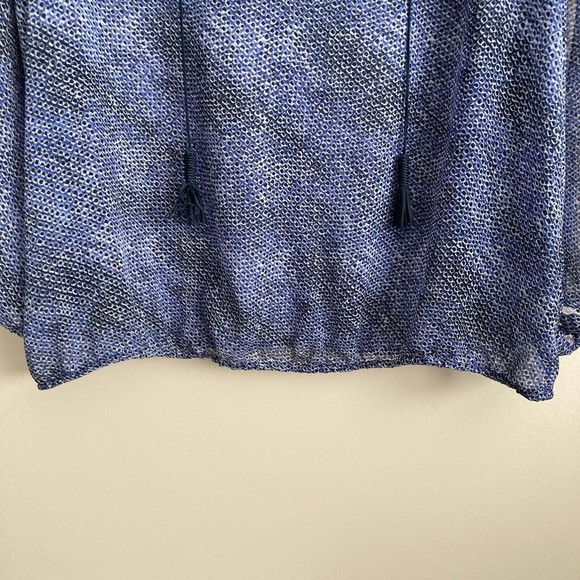 Lane Bryant Womens Plus Blue Black Dot Sheer Blouse Top Shirt Size 18/20 Tassels - Picture 7 of 12